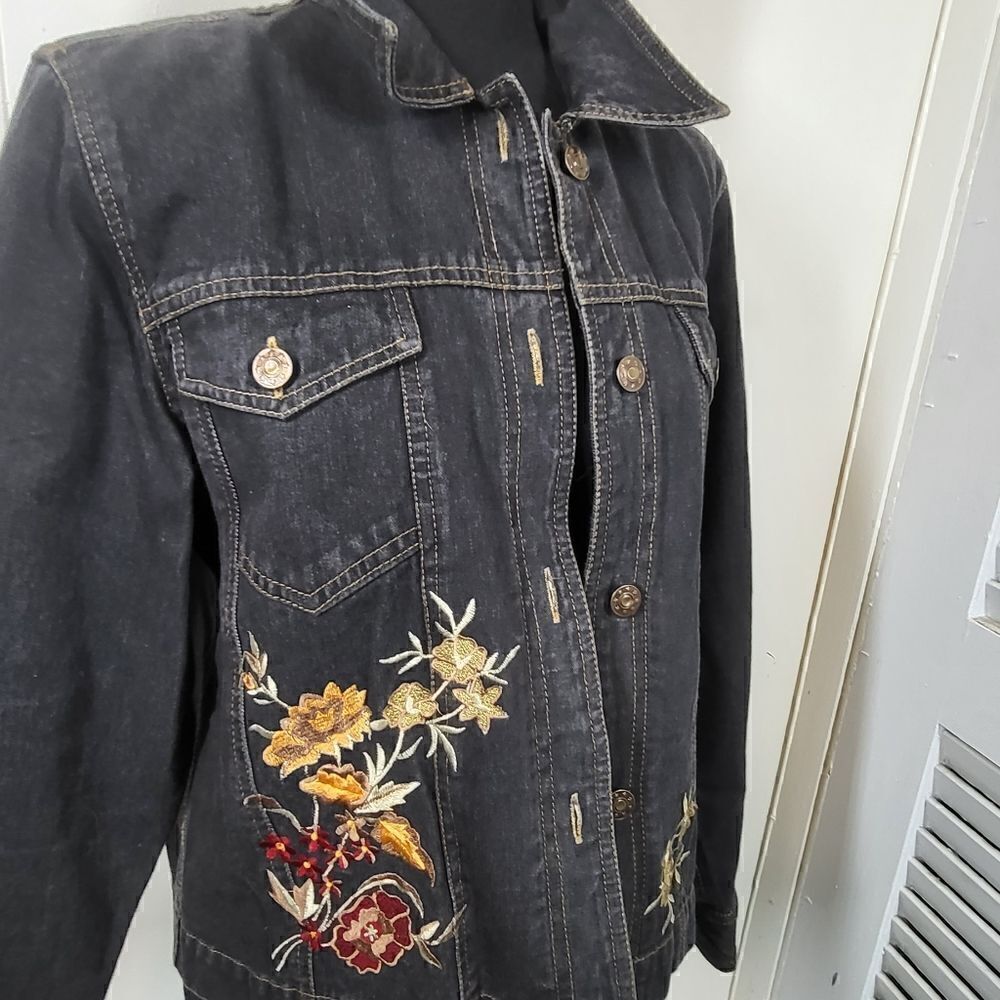 Coldwater Creek Denim Embroidered Flowered Jean Jacket - Picture 7 of 9